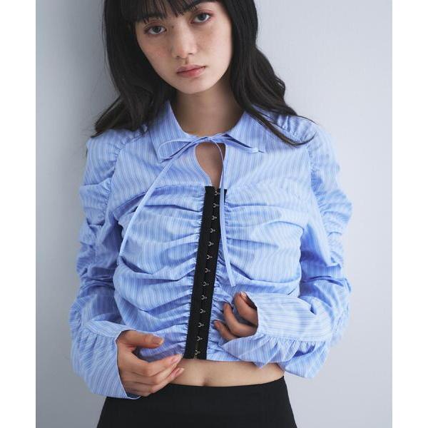 ブラウス シャツ stripe gather shirt レディース