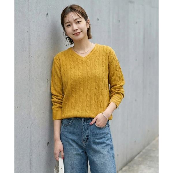 ニット セーター ストレートケーブルVネックニットトップス レディース