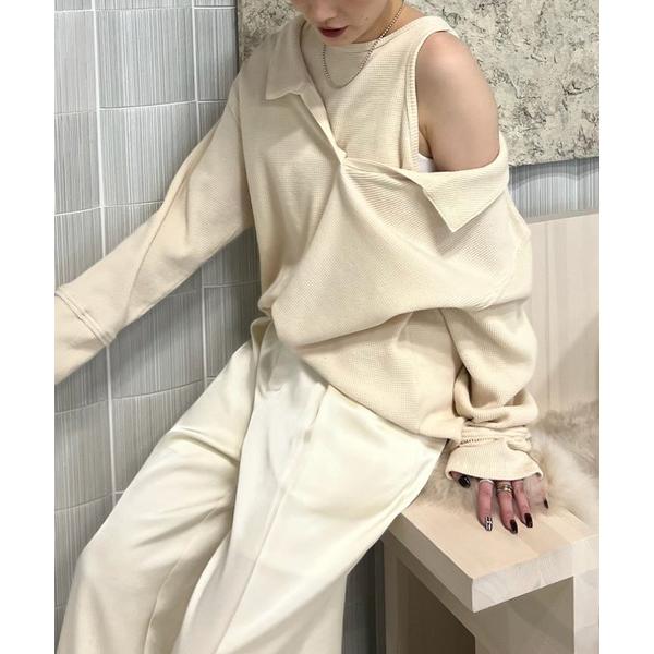 tシャツ WAFFLE LAYERED DESIGN CUT TOP レディース