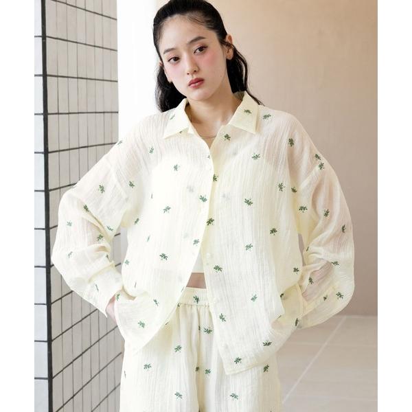 ブラウス シャツ フラワー刺繍シアーシャツ/セットアップ対応 レディース