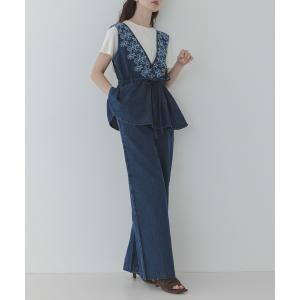 サロペット オーバーオール クロス刺繍ペプラムサロペット レディース