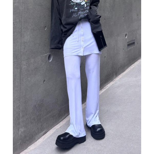 パンツ WRAP BELT SET RIB PANTS レディース