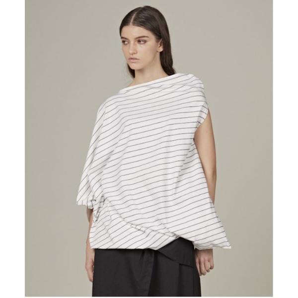 tシャツ ボーダー切り替えアシンメトリープルオーバー レディース