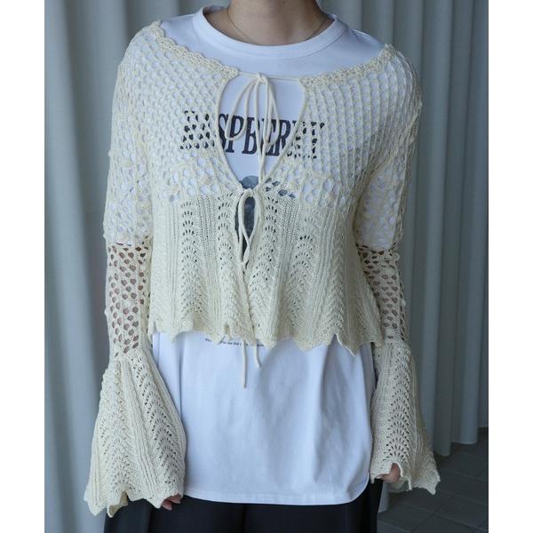 カーディガン LADY CROCHET PEPLUM KNIT TOP レディース
