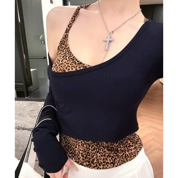 tシャツ Leopard print camisole two-piece tops レディース