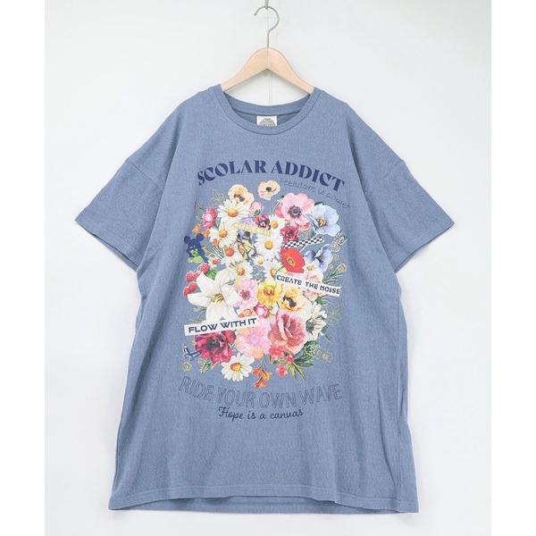 チュニック 161650：ポジティブ花コラージュ柄チュニック