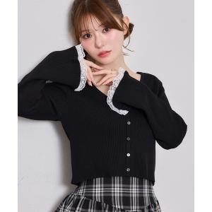 カーディガン 袖レースカーディガン レディース