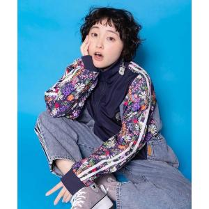 ブルゾン アウター 161655：花ネコ柄ジャージ×デニム 異素材切替ブルゾン レディース