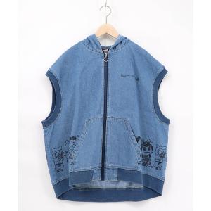 ベスト ジレ 361116：通勤Parity忍者柄フード付きデニムベスト レディース メンズ