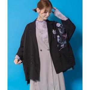 ジャケット テーラードジャケット 561232：シアージャガード花蝶刺繍配色ジャケット レディース