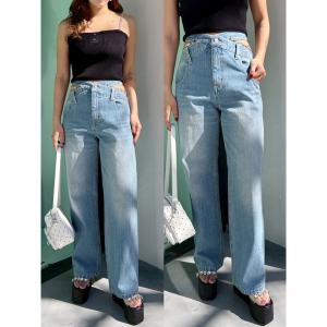 ジーンズ デニム デニムパンツ ビジューワイドデニムパンツ レディース