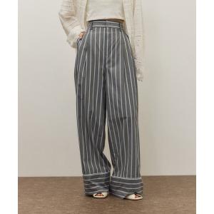 スラックス パンツ ストライプシャツスラックス レディース