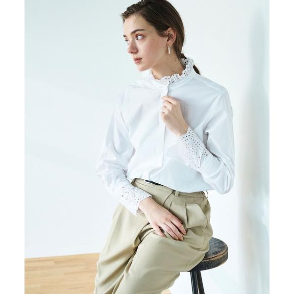 ブラウス シャツ カットワーク刺繍フリルシャツ レディース