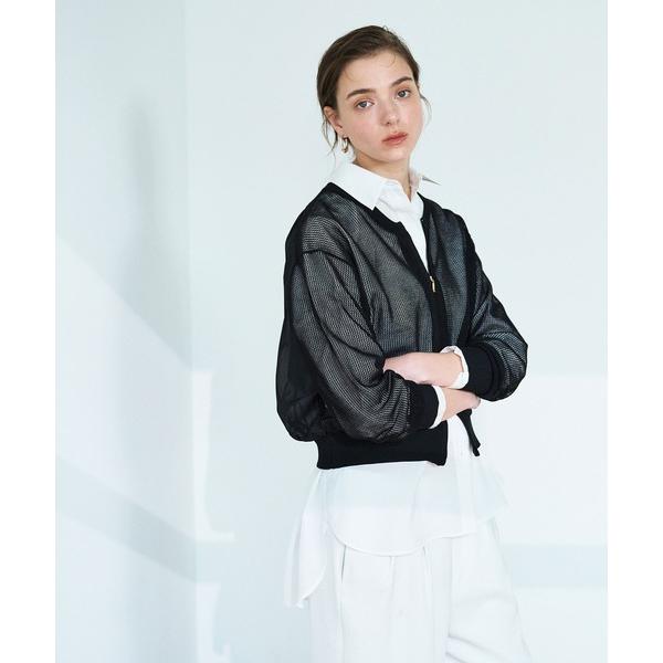 ブルゾン アウター メッシュニットシフォンコンビブルゾン レディース
