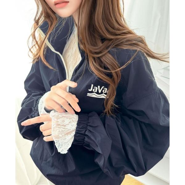 「Java」 ナイロンブルゾン MEDIUM ネイビー×ホワイト レディース