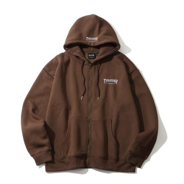 「THRASHER」 ジップアップパーカー X-LARGE ブラウン メンズ