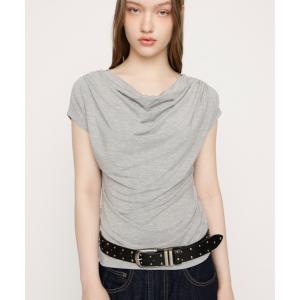 tシャツ 「SNSで話題！」DRAPE NECK CUT TOPS ドレープネックカットトップス 春服 夏服 レディース