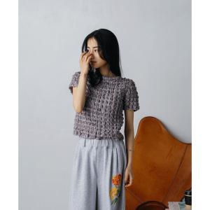 tシャツ 半袖 「CITEN」シャーリングチェックハーフトップ レディース