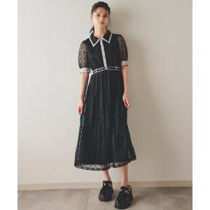 ワンピース レースバイカラープリーツロングワンピース