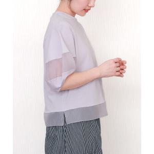 tシャツ オーガンジー切り替えパフスリーブプルオーバー レディース
