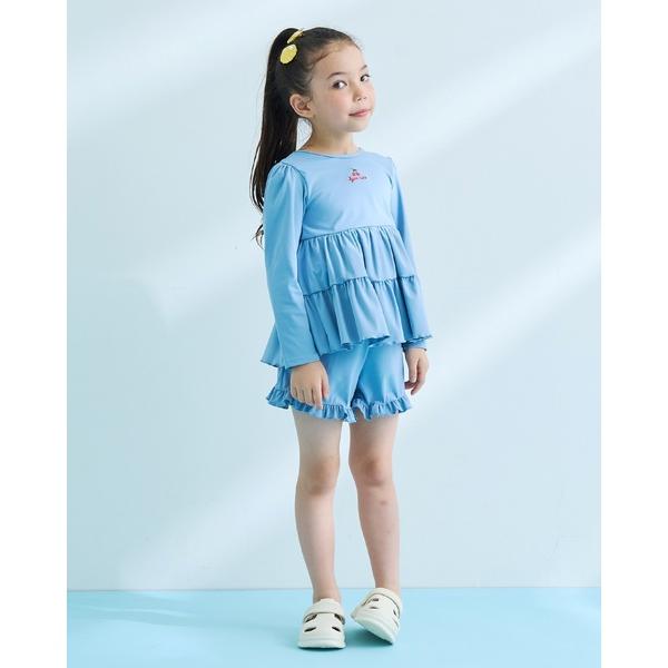水着 「SWIM」「UVカット」ティアードラッシュガード・フリルパンツセット キッズ 子供 女の子