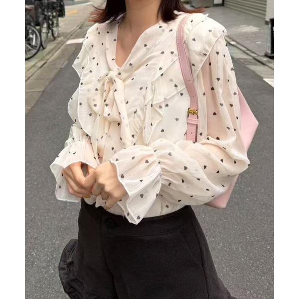 ブラウス シャツ ハートドットボウタイブラウス レディース