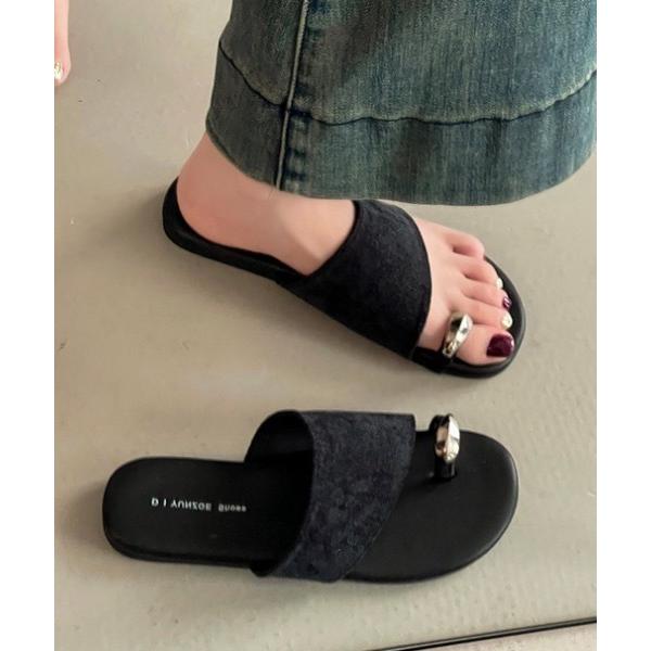 サンダル メタルリングフラットトングサンダル レディース