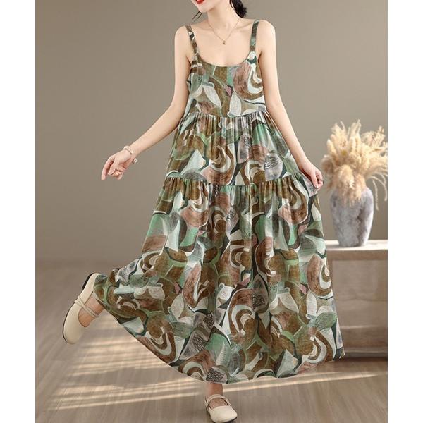 ワンピース アート柄ティアード キャミワンピース