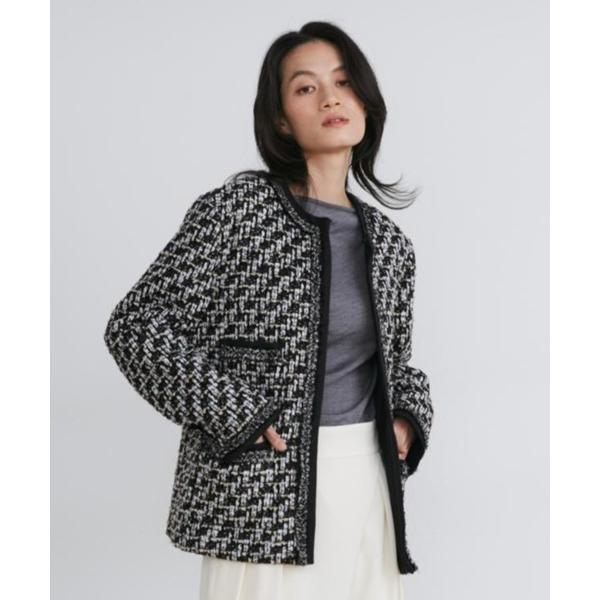 ジャケット ノーカラージャケット LINTONツイードノーカラージャケット「la veille by...