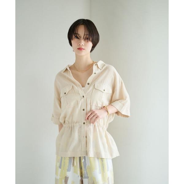 ブラウス シャツ 「シルエットアレンジ可能」シアーサファリ半袖シャツ レディース