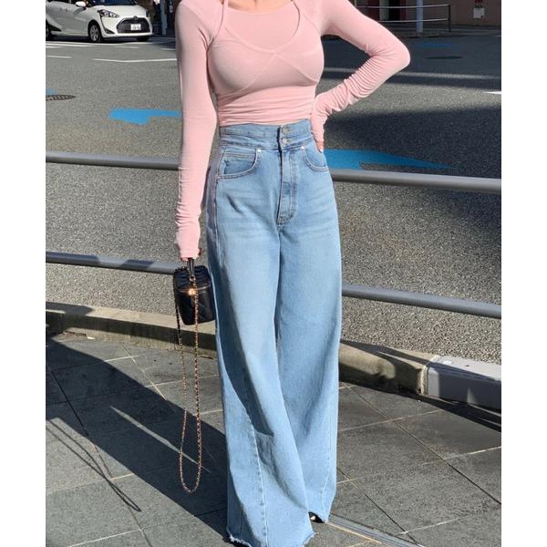 ジーンズ デニム デニムパンツ ハイウエストワイドデニムパンツ レディース