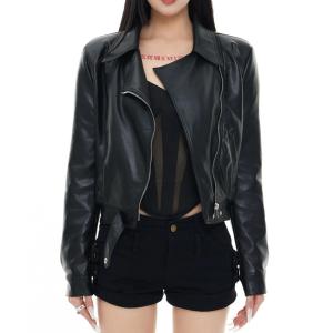 Lana821 レザージャケット ライダース エコレザー ジップアップ