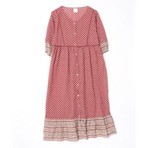 「Les Olivades」 花柄7分袖ワンピース「Studio Clipコラボ」 FREE レッド レディース
