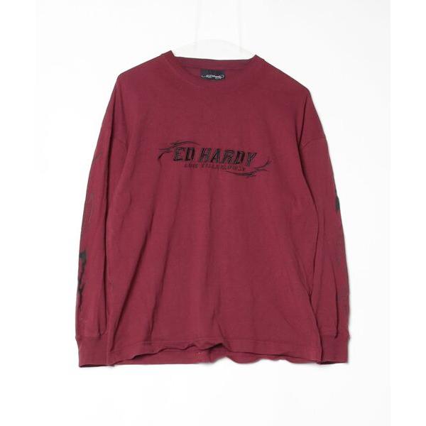 「Ed Hardy」 長袖カットソー M レッド レディース
