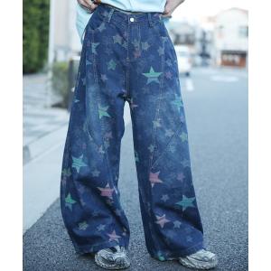 ジーンズ HOOK -select-　スター柄ジャカードカーブワイドデニムパンツ メンズ