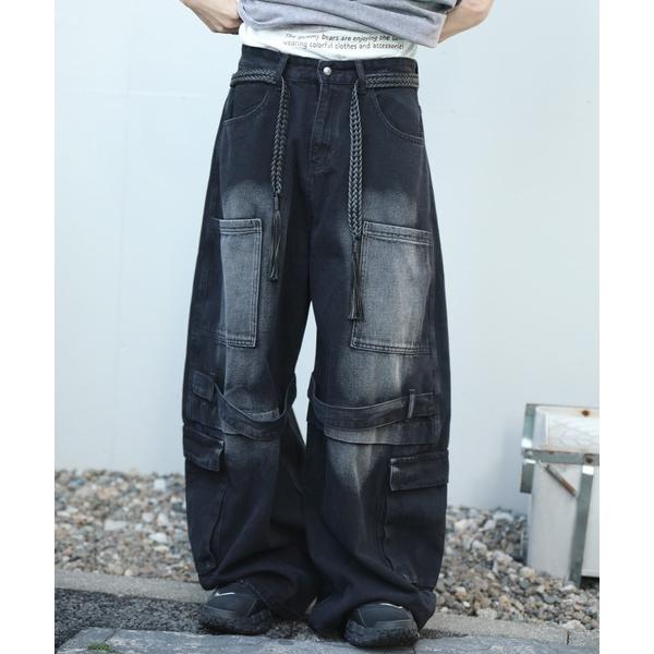 ジーンズ HOOK -select-　切替ワイドデニムカーゴパンツ メンズ レディース
