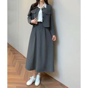 セットアップ ノーカラージャケット×フレアスカートセットアップ レディース