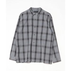 「GLOBAL WORK」 チェック柄長袖シャツ L グレー メンズ