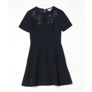 「Ted Baker」 レース半袖ワンピース 2 ネイビー レディース