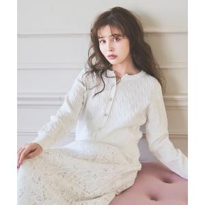 カーディガン キーネックケーブルニットカーディガン レディース