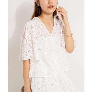 ブラウス シャツ 「セットアップ対応」ウォッシャブルフレアスリーブレースブラウス レディース