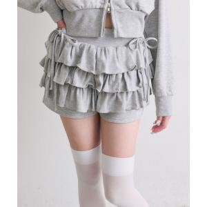 パンツ フリルティアードショートパンツ レディース