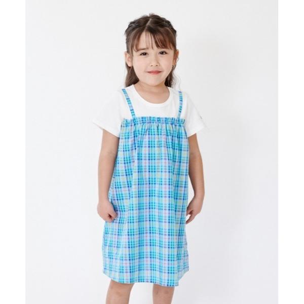 ワンピース サッカーチェック切替半袖ワンピース キッズ 子供服 女の子