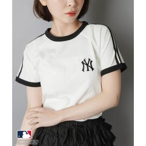 tシャツ 「MLB/メジャーリーグベースボール」リンガー半袖Tシャツ/袖ライン レディース