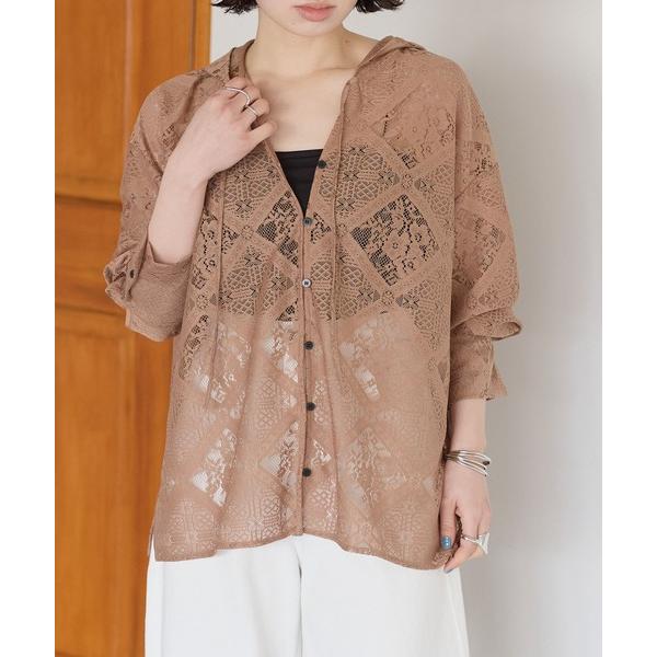 ブラウス シャツ ブロックレース　フードブラウス レディース