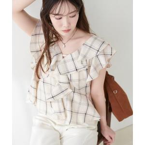 ブラウス シャツ 前後２WAYチェックラッフルブラウス レディース