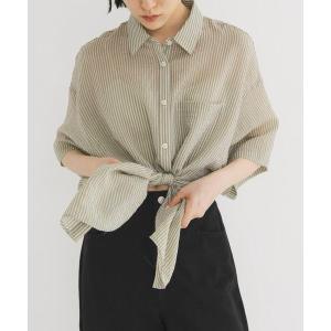 ブラウス シャツ 半袖 シアーストライプBIGシャツ レディース