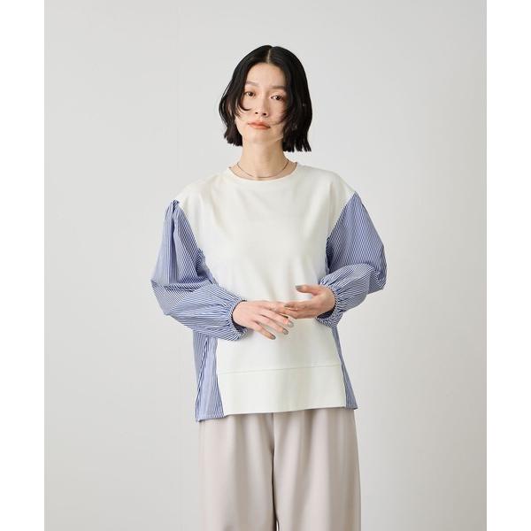 tシャツ Idnes ストライプ 布帛ドッキング プルオーバー レディース