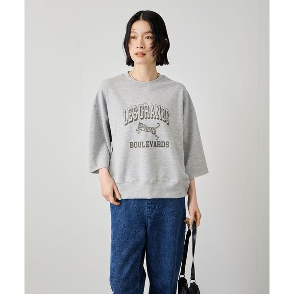 tシャツ Idnes　ミニ裏毛 フロントプリント 5分袖Tシャツ レディース