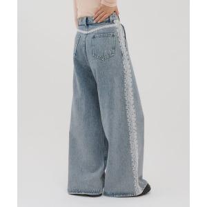 パンツ 「umm./新型登場?」レース使いデニムワイドパンツ レディース